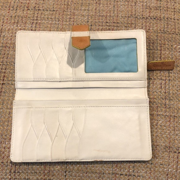 COLE HAAN Ivory Calfskin & Vachetta Leather Long Bifold Wallet Turquoise Lining - Picture 12 of 17